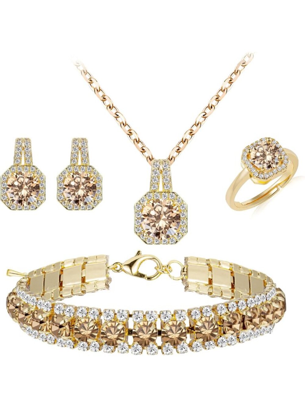 Elegant 4-Piece Cubic Zirconia Wedding Jewelry Set - Necklace, Earrings